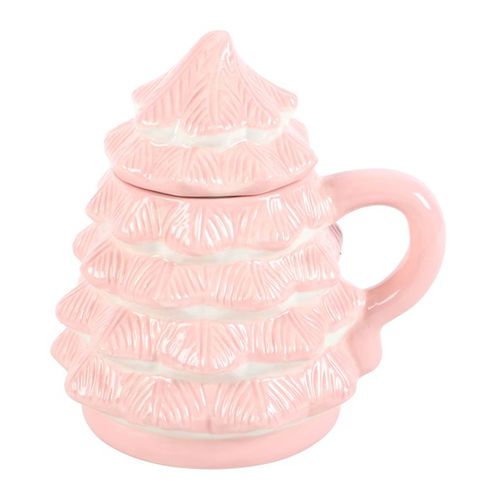 Pink Christmas Tree Lidded Mug – Festive Hot Cocoa Treat
