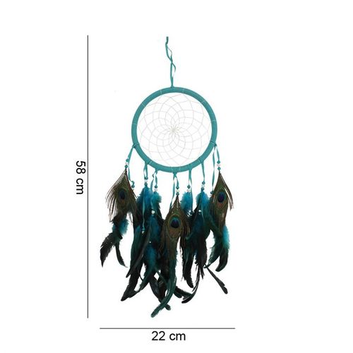 Vibrant Peacock Feather Dreamcatcher – Blues & Greens