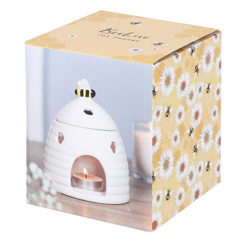White Beehive Ceramic Oil Burner with Lid