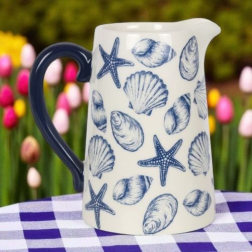 Coastal Charm Flower Jug – Blue Seashell & Starfish Design