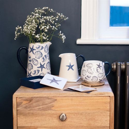 Coastal Charm Flower Jug – Blue Seashell & Starfish Design