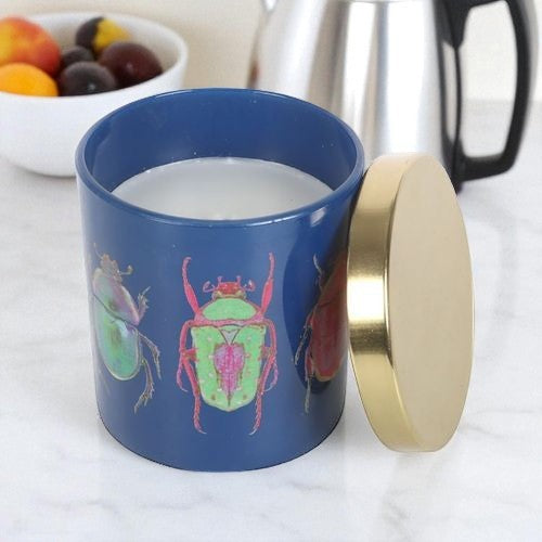 Amber & Vanilla Scented Candle – Beetle Design in Blue Glass Jar