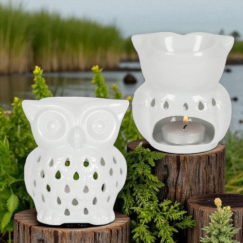White Ceramic Owl Oil Burner – Soothing Scent, Whimsical Style