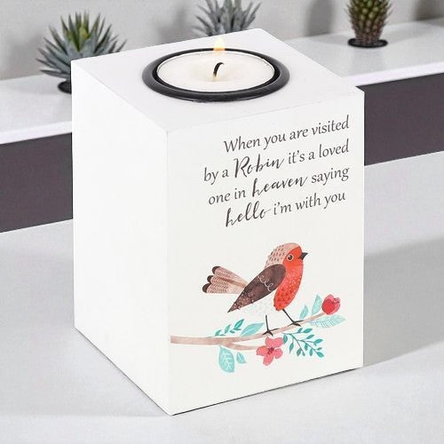 Robin Memorial Cube Tealight Holder – A Comforting Tribute