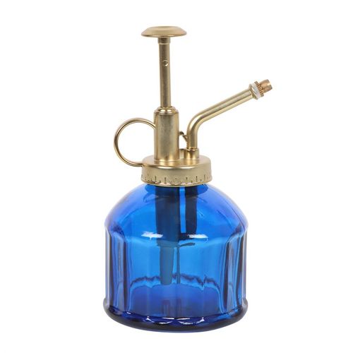 Vintage-Style Blue Glass Plant Mister with Gold Pump