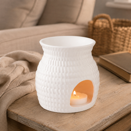 White Woven Basket Effect Oil Burner and Wax Warmer