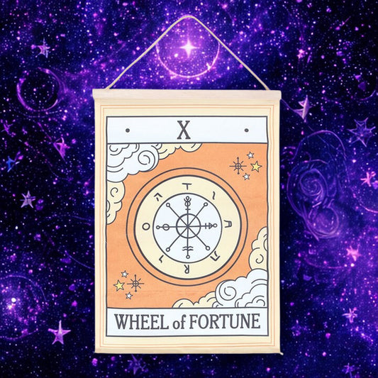 Wheel of Fortune Tarot Card Fabric Wall Hanging – Celestial Décor