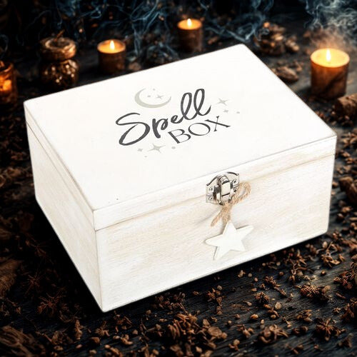 White Wash MDF Spell Box with Star Charm | Witchcraft Storage