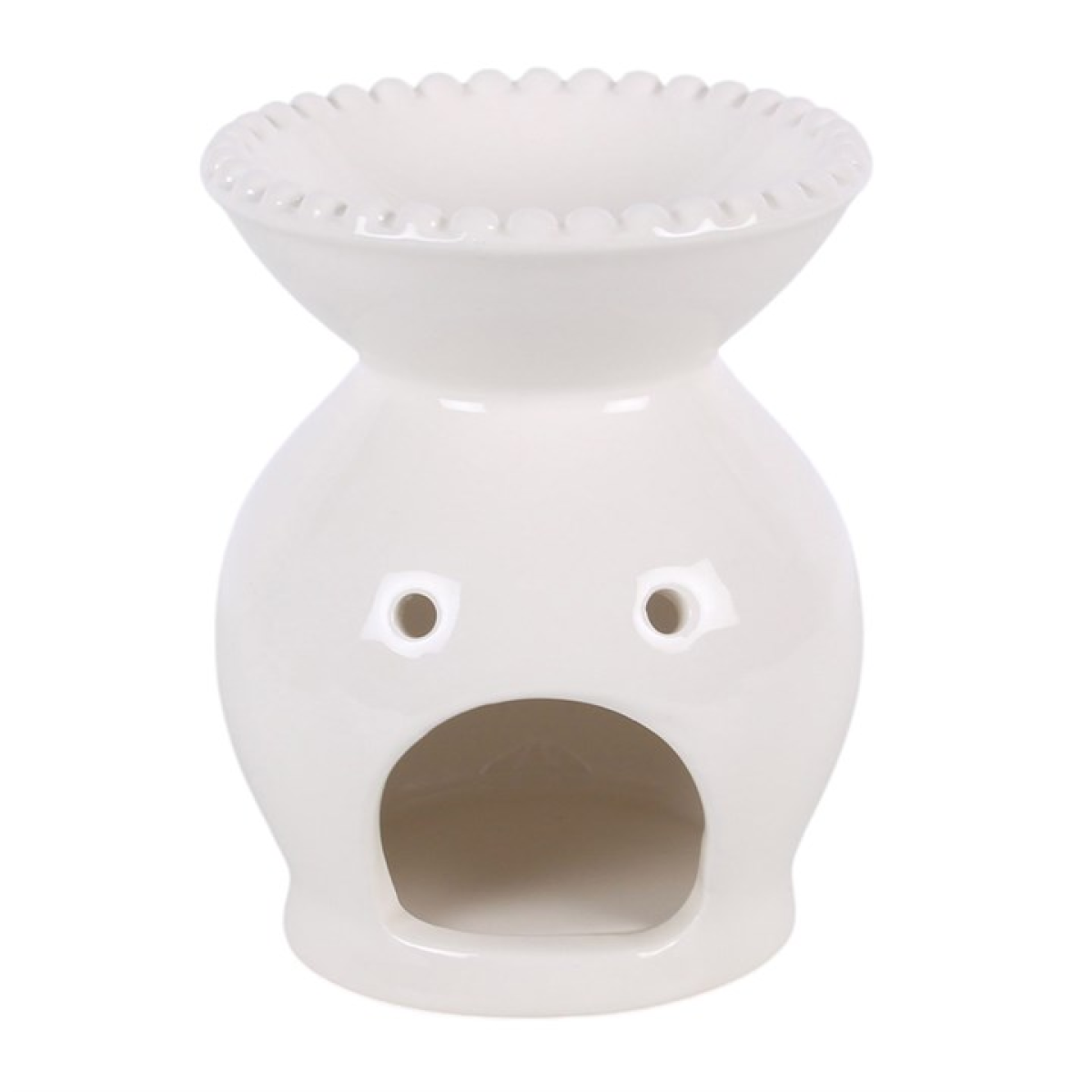 White ceramic oil burner with decorative top on a white background