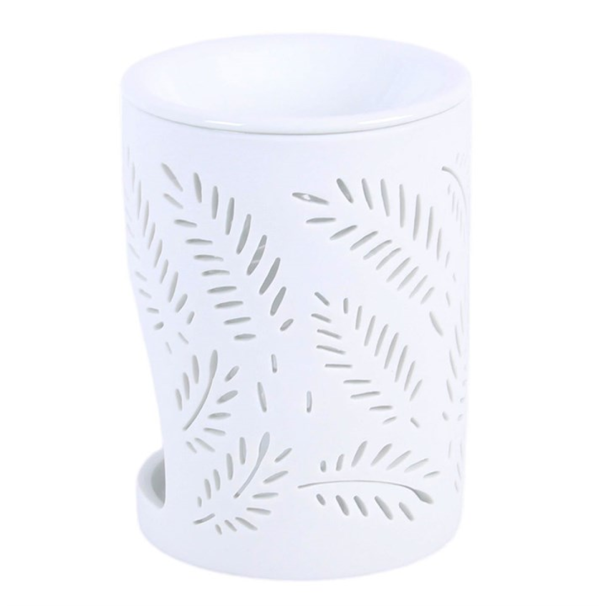 White wax warmer with leaf pattern on a white background