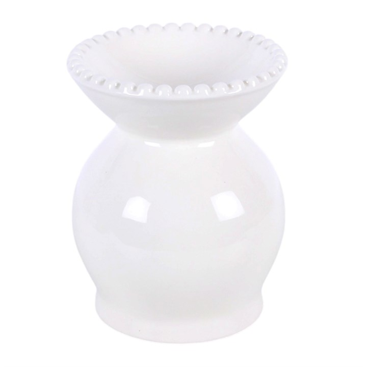 White ceramic oil burner with textured top on a white background