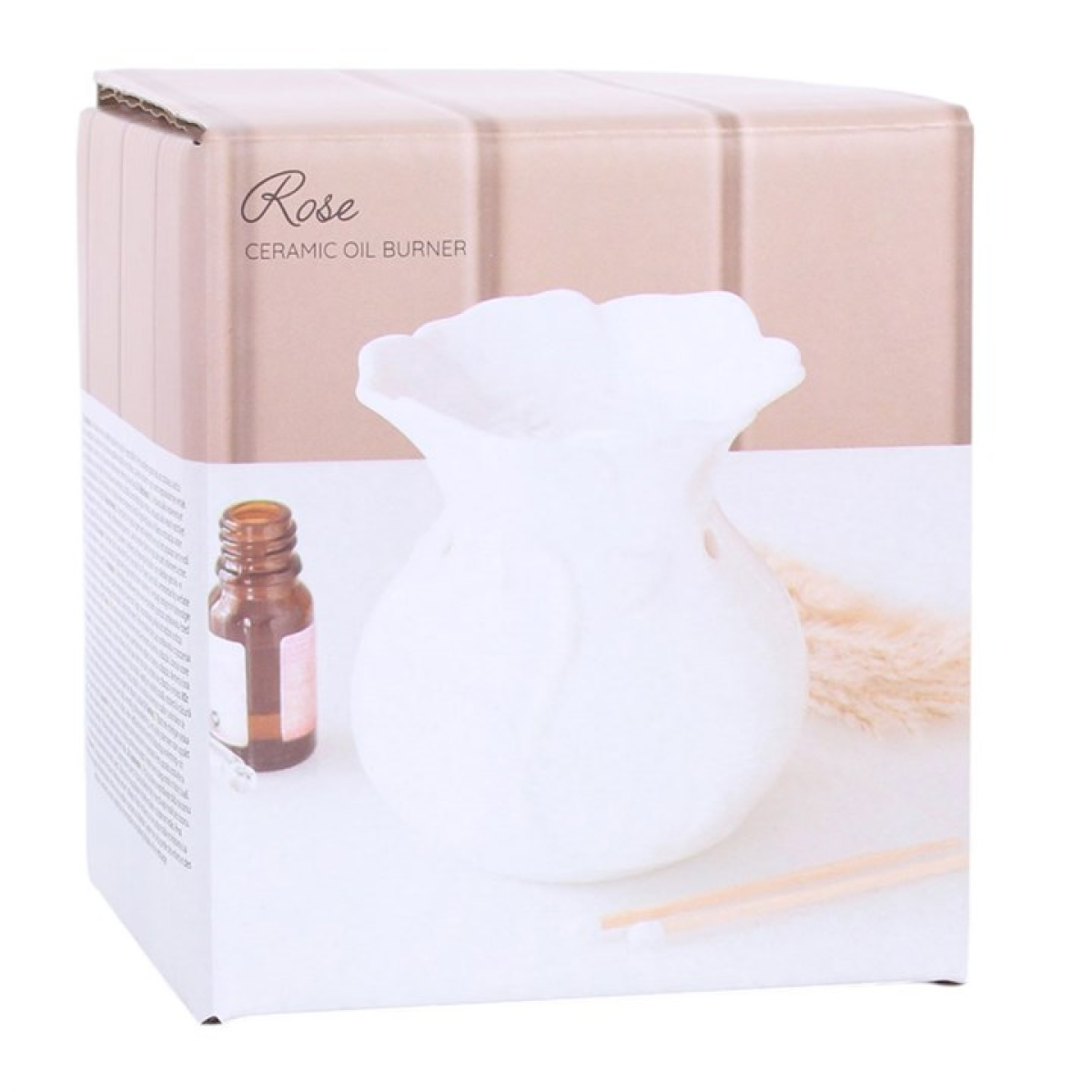 White rose oil burner packaging on a white background 