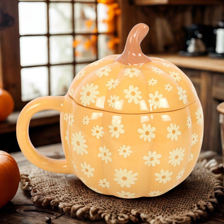 Groovy Floral Pumpkin Lidded Mug - 500ml