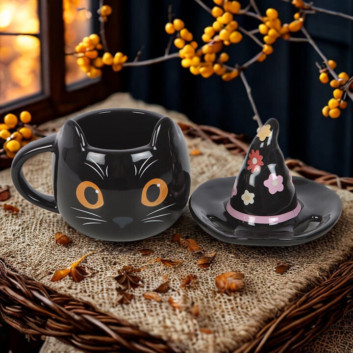 Groovy Witch Cat Ceramic Mug with Lid – 500ml