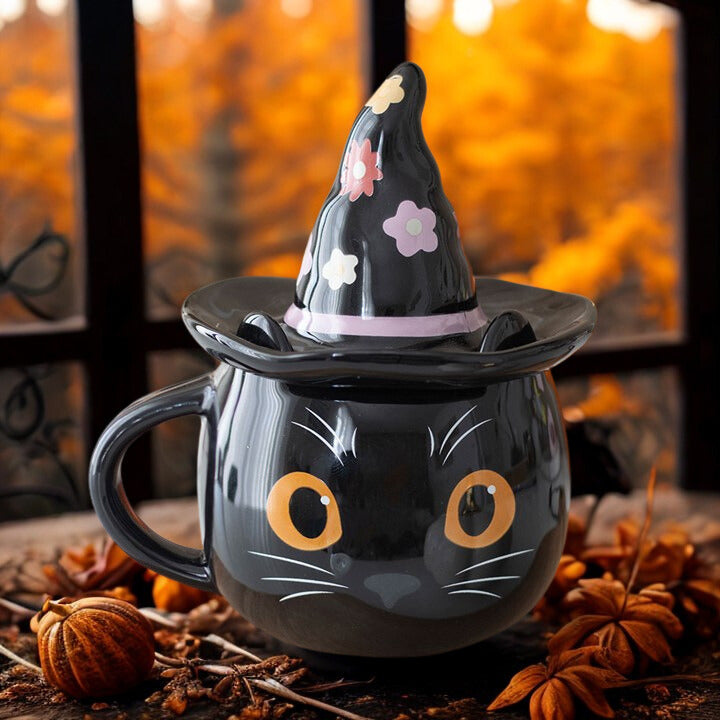 Groovy Witch Cat Ceramic Mug with Lid – 500ml