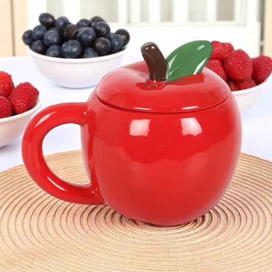 Apple-Shaped Ceramic Mug with Lid – Fun & Quirky Gift for Teachers and Foodies