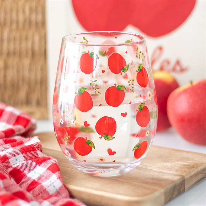 Apple Print Stemless Glass – Stylish Drinkware for Juice, Cider & More