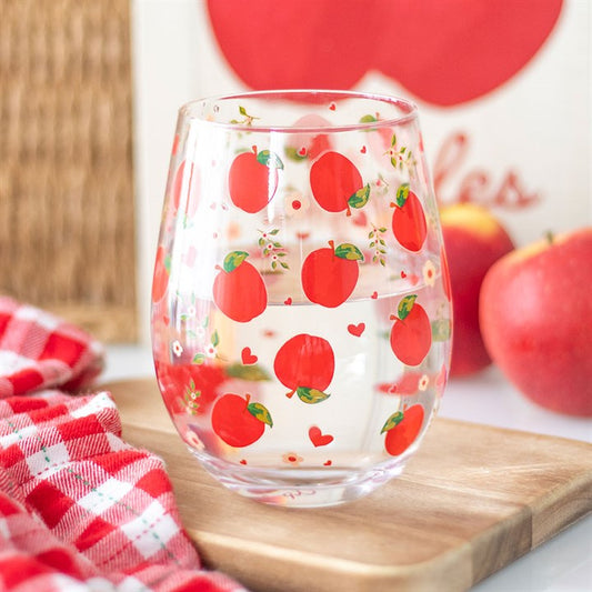 Apple Print Stemless Glass – Stylish Drinkware for Juice, Cider & More