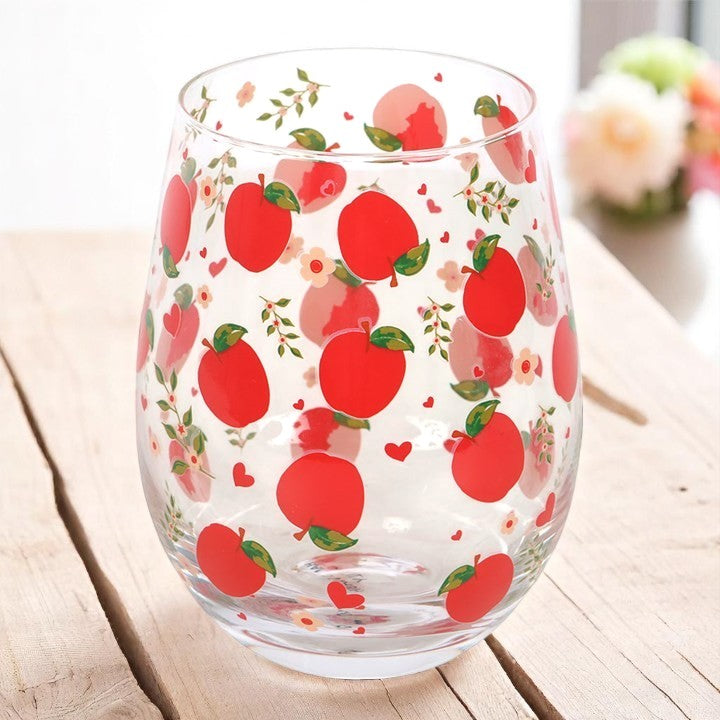 Apple Print Stemless Glass – Stylish Drinkware for Juice, Cider & More