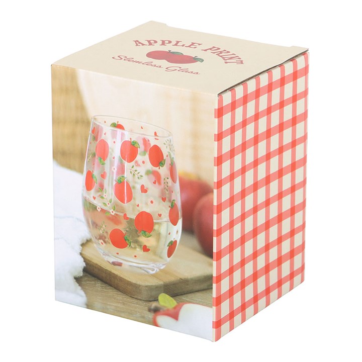 Apple Print Stemless Glass – Stylish Drinkware for Juice, Cider & More