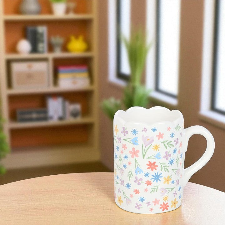 Pastel Bloom Scalloped Ceramic Mug – Spring Floral Design