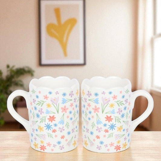 Pastel Bloom Scalloped Ceramic Mug – Spring Floral Design