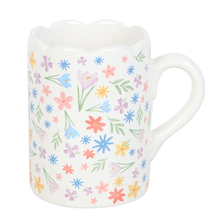 Pastel Bloom Scalloped Ceramic Mug – Spring Floral Design