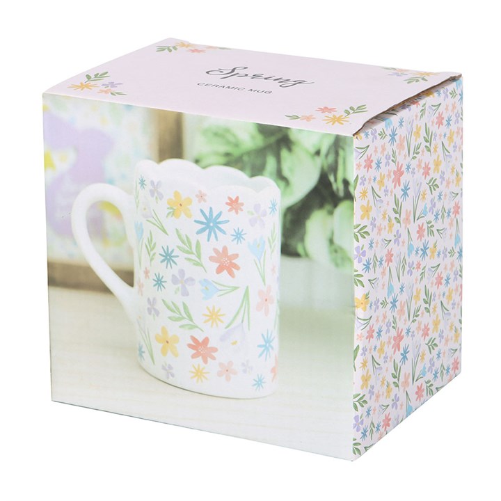 Pastel Bloom Scalloped Ceramic Mug – Spring Floral Design