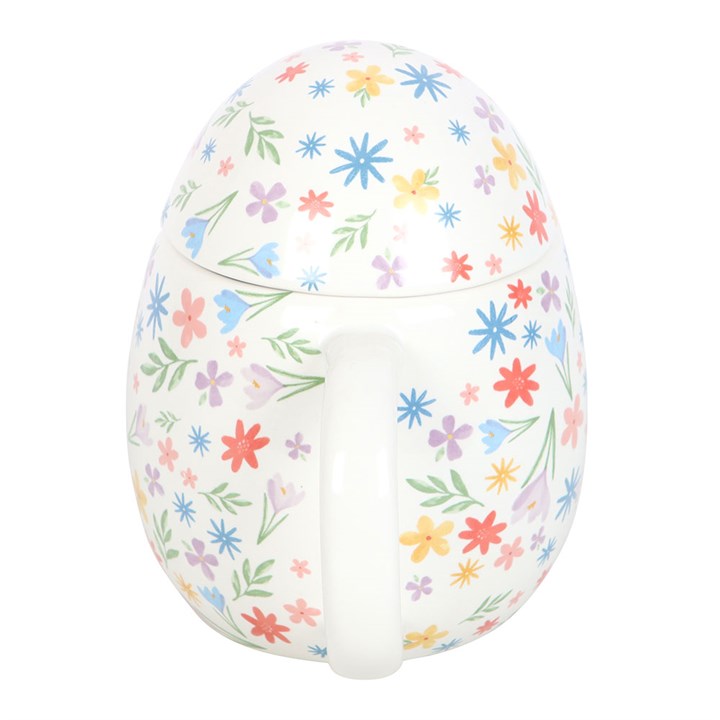 Spring Garden Ceramic Mug with Lid – Egg-Shaped Floral Design