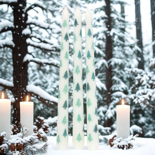 Set of 3 White Fir Tree Taper Candles