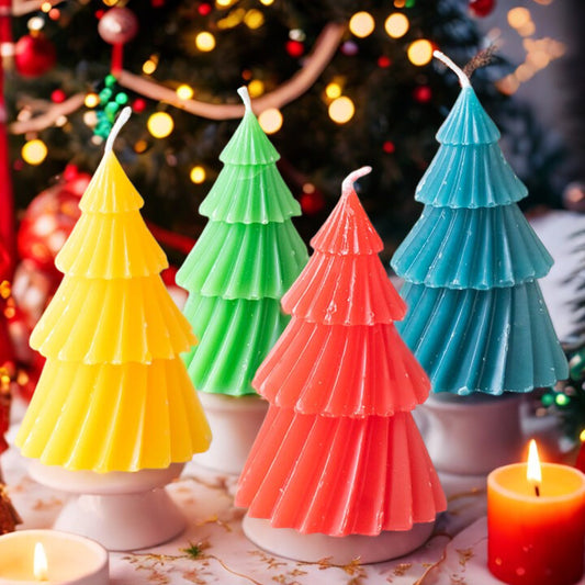 Set of 4 Colourful Christmas Tree Candles