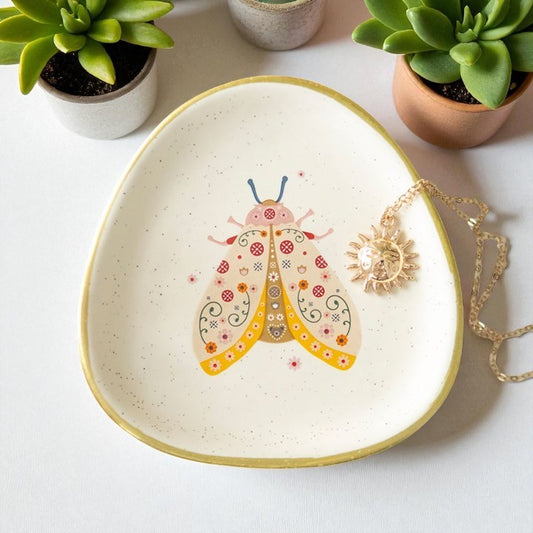 Floral Moth Ceramic Trinket Dish – Whimsical Jewellery Holder