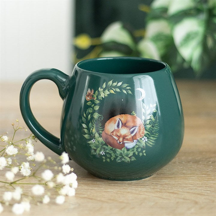 Green Sleeping Fox Rounded Mug - 500ml