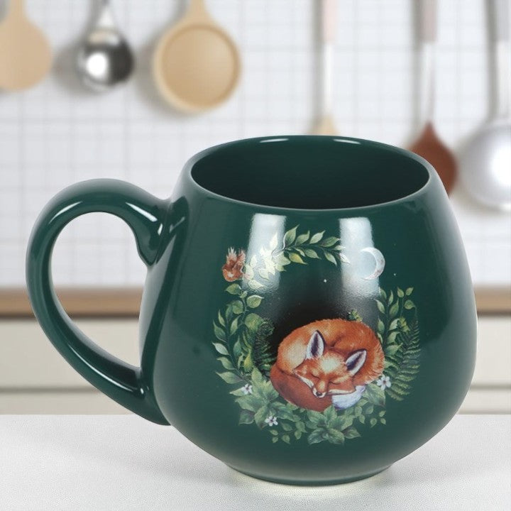 Green Sleeping Fox Rounded Mug - 500ml