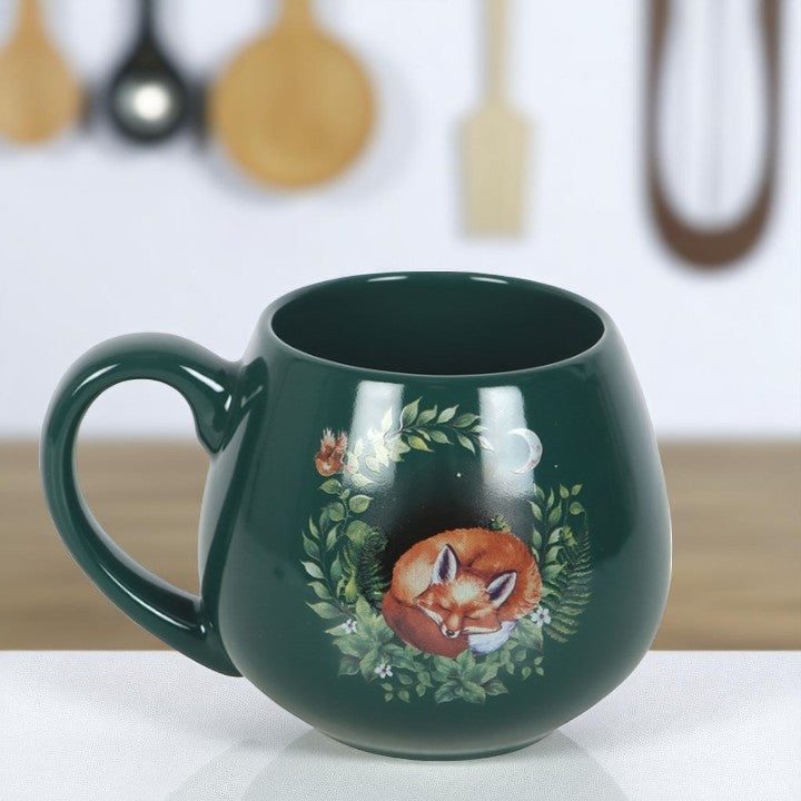 Green Sleeping Fox Rounded Mug - 500ml