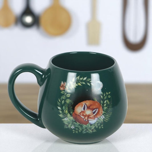 Green Sleeping Fox Rounded Mug - 500ml