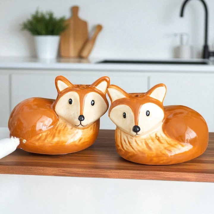 Ceramic Fox Salt & Pepper Shakers – Set of 2