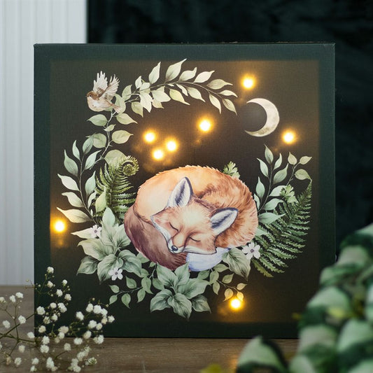 Sleeping Fox LED Light-Up Canvas Plaque