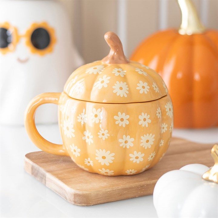 Groovy Floral Pumpkin Lidded Mug - 500ml
