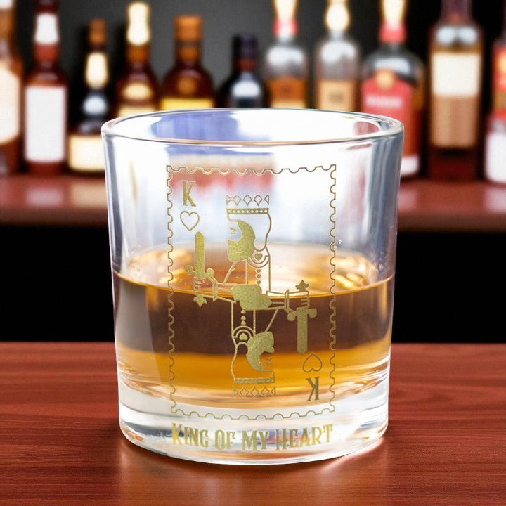 ‘King of My Heart’ Gold Playing Card Drinking Glass – 300ml