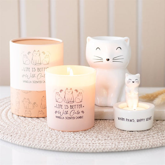 White Happy Cat Oil Burner – Cute Ceramic Fragrance Burner