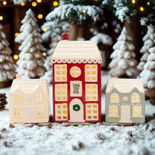 Set of 3 Light Up LED Christmas Houses