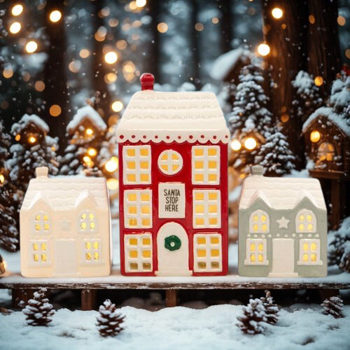 Set of 3 Light Up LED Christmas Houses