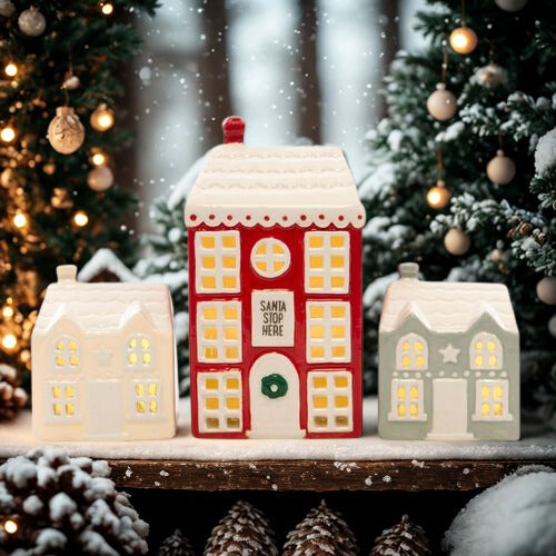Set of 3 Light Up LED Christmas Houses