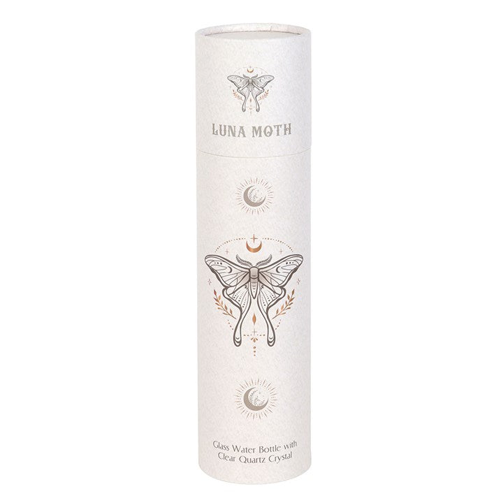 Clear Quartz Infused Glass Water Bottle – Luna Moth Design (500ml)