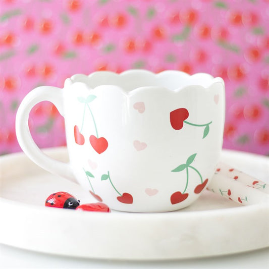Cherry Heart Scalloped Ceramic Mug – 480ml