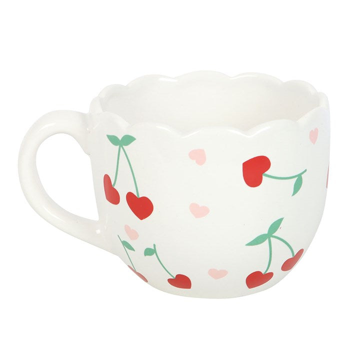 Cherry Heart Scalloped Ceramic Mug – 480ml