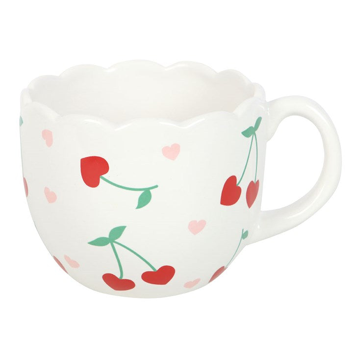 Cherry Heart Scalloped Ceramic Mug – 480ml