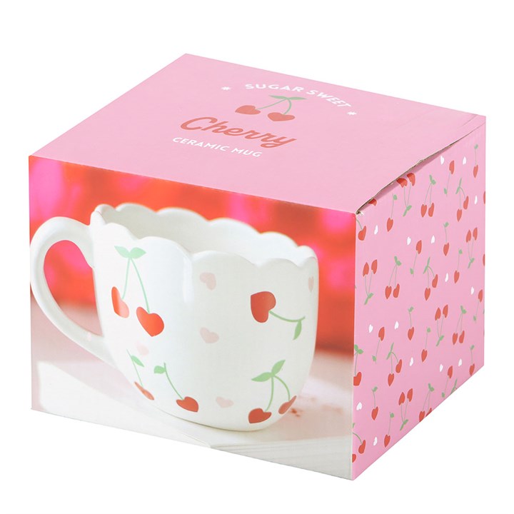 Cherry Heart Scalloped Ceramic Mug – 480ml