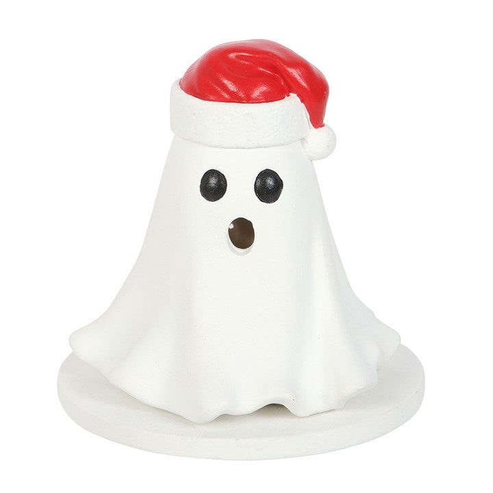 Ghost Incense Cone Holder with Santa Hat – Spooky Festive Décor
